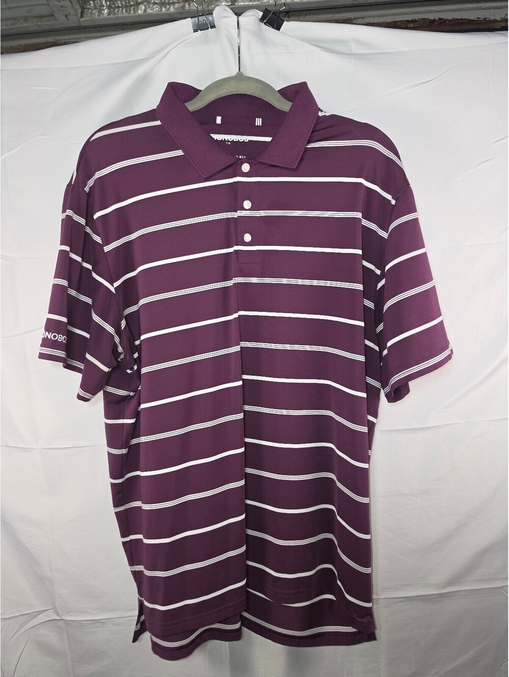 Bonobos Men’s Performance Polo Shirt Large L Burgundy Purple White Striped